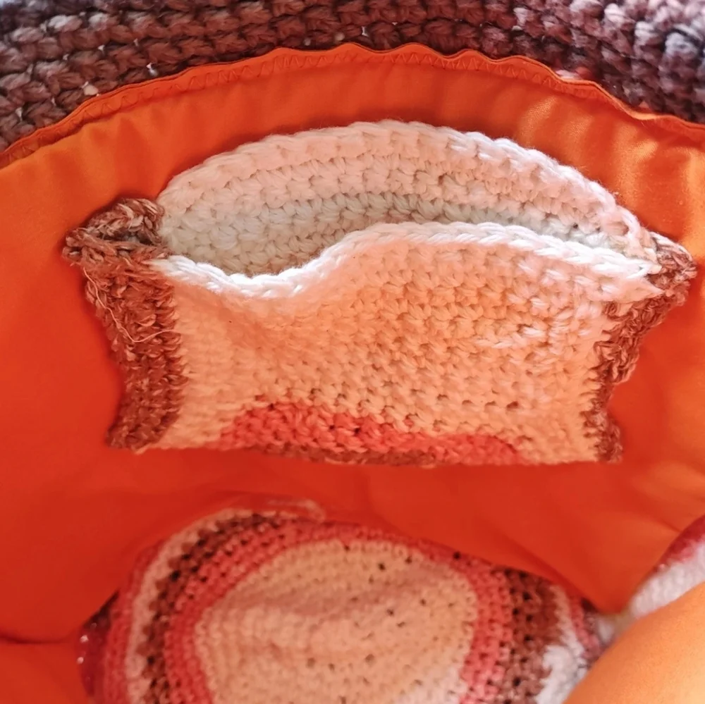 Hippie Boho Hand Crocheted Earthy Striped Bucket Purse W/ Coin Purse Homemade